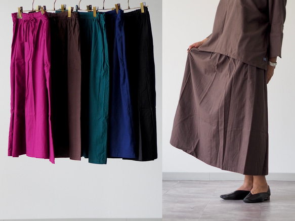 着丈が選べる、四枚はぎ起毛コットンフレアスカート/ブラウン 3枚目の画像