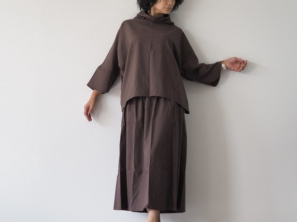 着丈が選べる、四枚はぎ起毛コットンフレアスカート/ブラウン 6枚目の画像