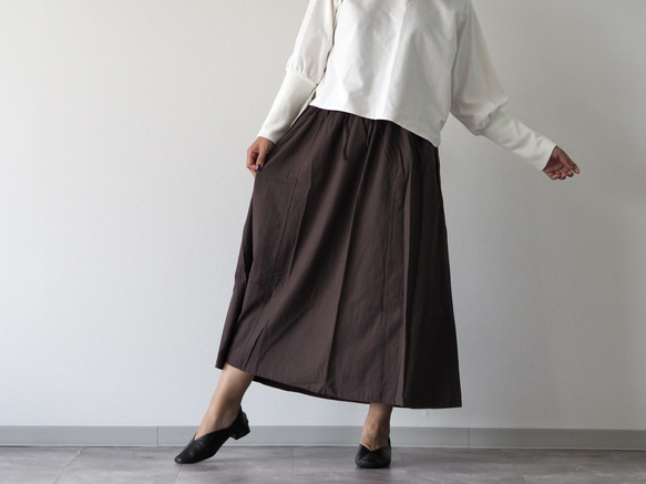着丈が選べる、四枚はぎ起毛コットンフレアスカート/ブラウン 8枚目の画像