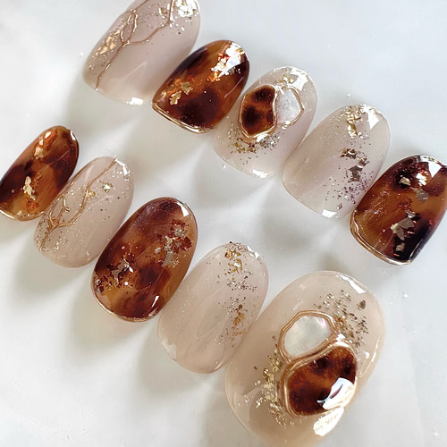 No.117 立体べっ甲パーツネイル /秋ネイル/べっ甲ネイル ネイルチップ