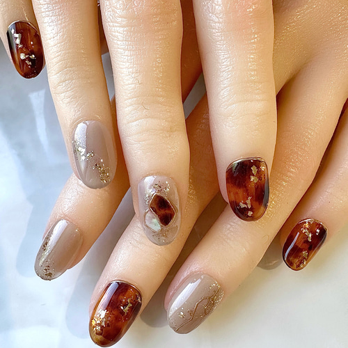 No.117 立体べっ甲パーツネイル /秋ネイル/べっ甲ネイル ネイルチップ