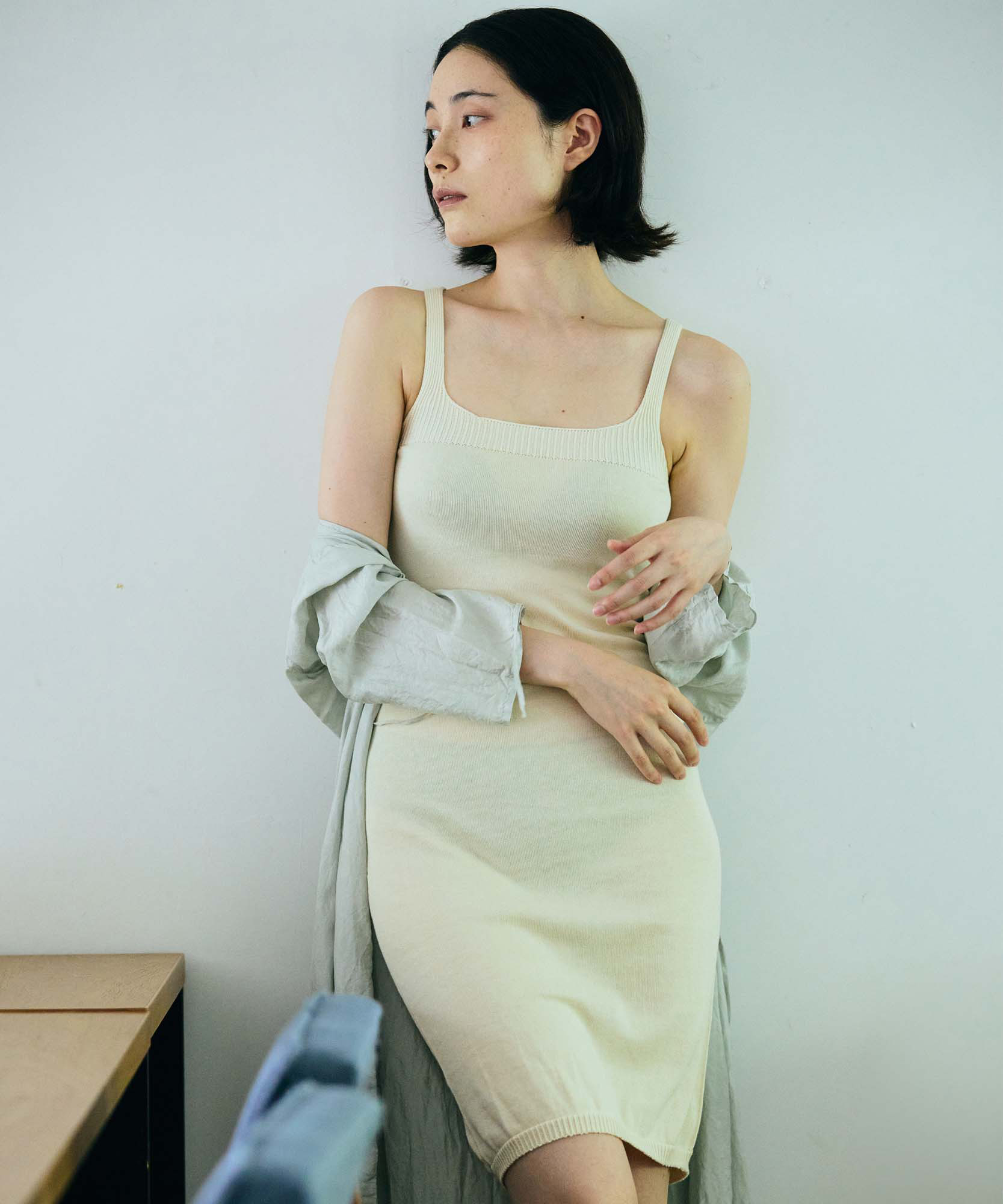 【無縫製オーガニックコットン】タンクシュミーズ　きなり（ivory）