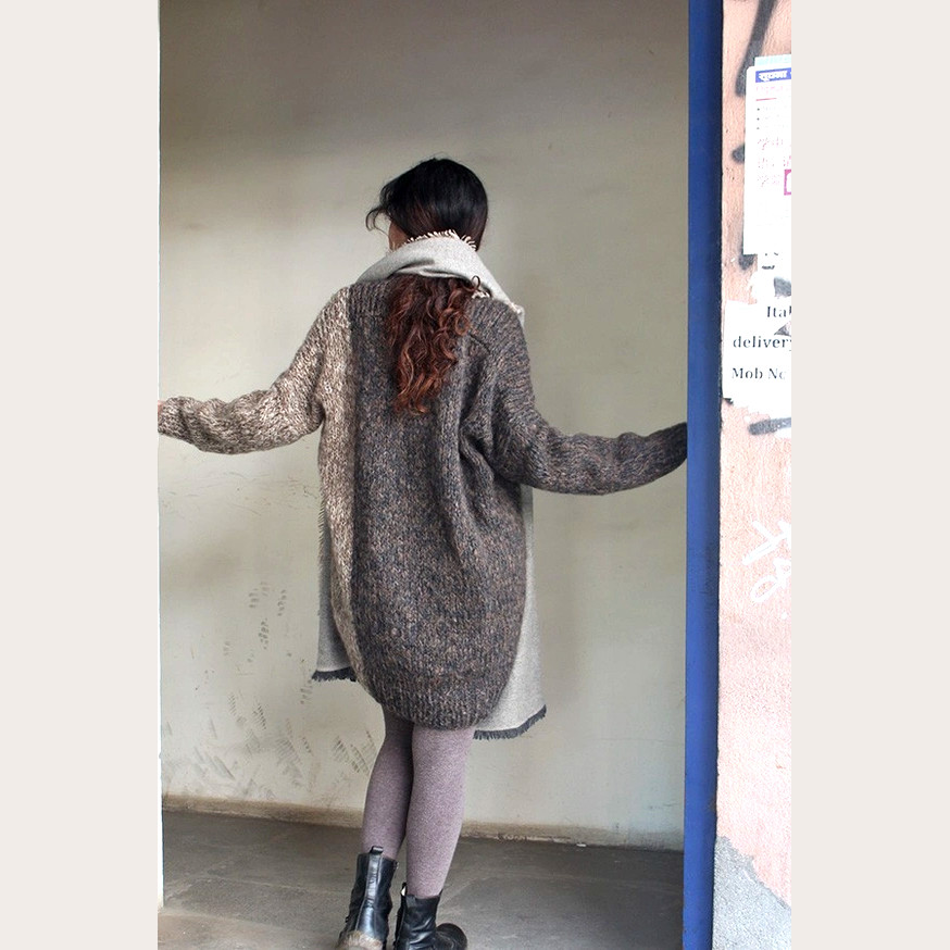 つつむ　手編みモヘアラウンドネックセーター●ツートーンmixダーク