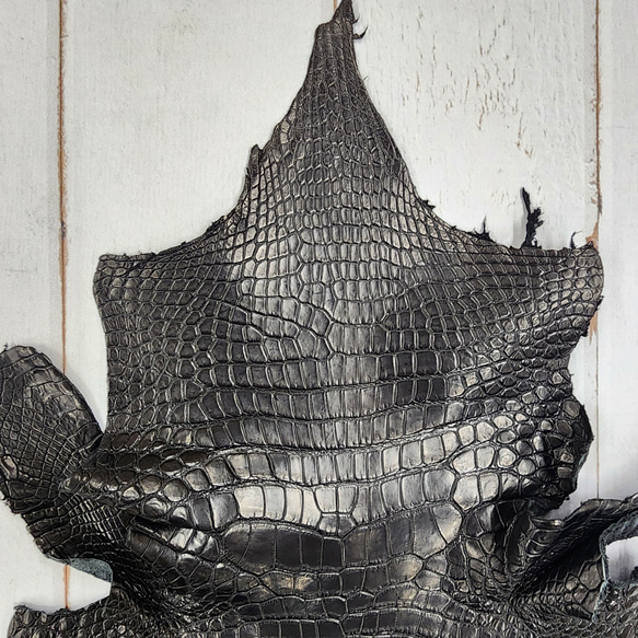 ワニ革 クロコ 半艶マット  黒　No.C008959 2枚目の画像