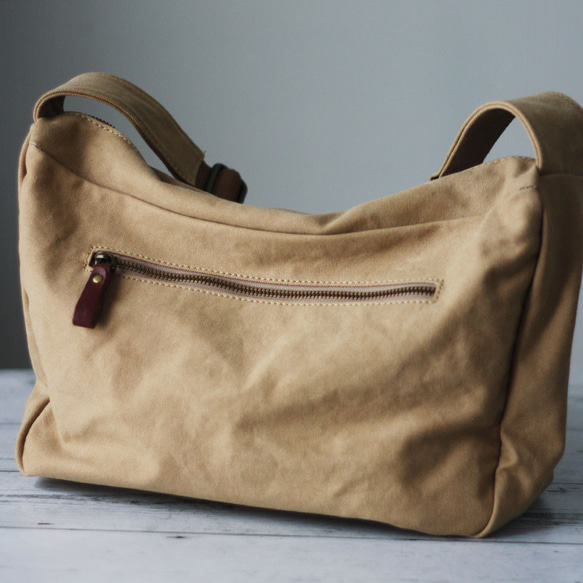 本革×帆布 クラシックメッセンジャーバッグ フロントレザー キャンバス ショルダーベルト太め 斜め掛け B-381 10枚目の画像