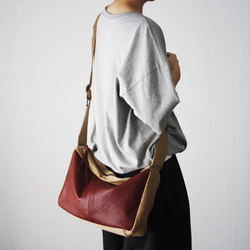 本革×帆布 クラシックメッセンジャーバッグ フロントレザー キャンバス ショルダーベルト太め 斜め掛け B-381 4枚目の画像