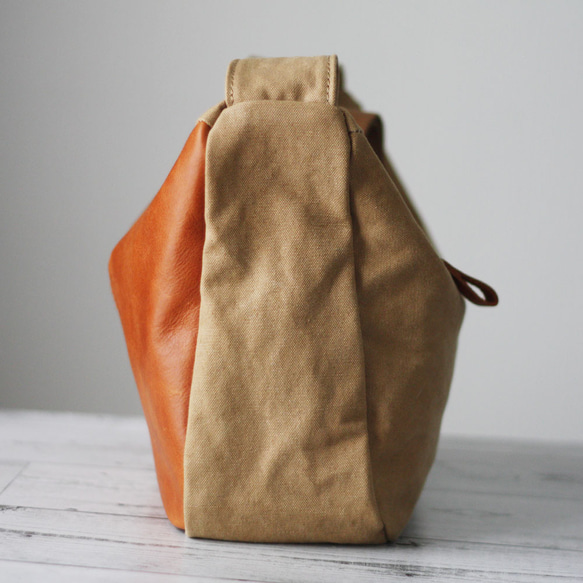 本革×帆布 クラシックメッセンジャーバッグ フロントレザー キャンバス ショルダーベルト太め 斜め掛け B-381 12枚目の画像