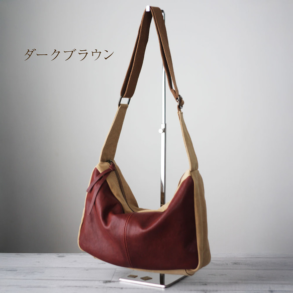 本革×帆布 クラシックメッセンジャーバッグ フロントレザー キャンバス ショルダーベルト太め 斜め掛け B-381 6枚目の画像