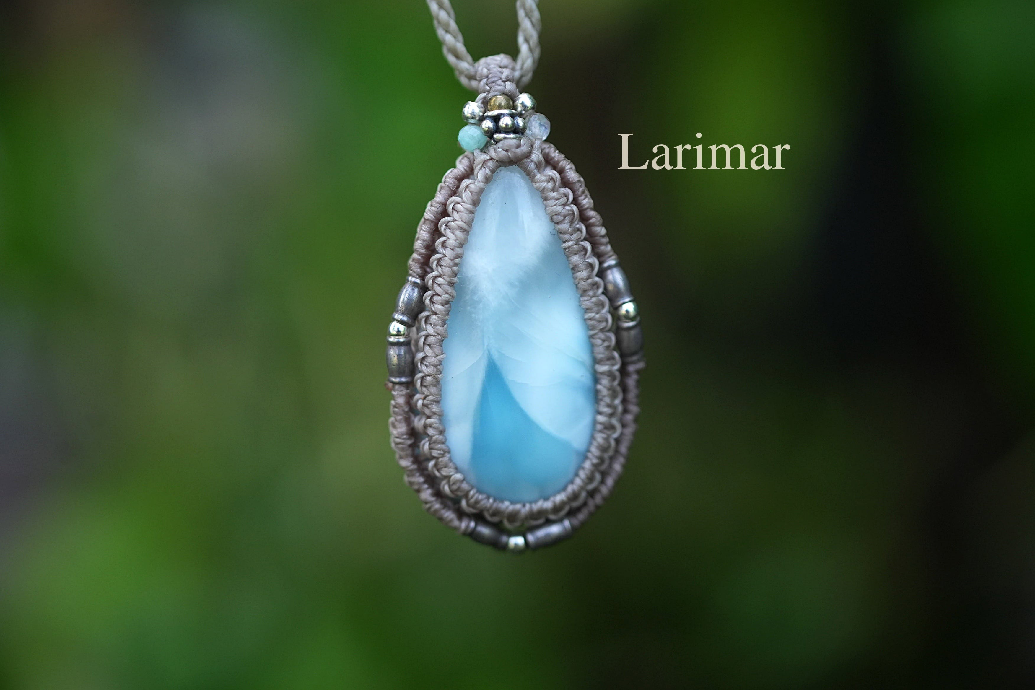 透け感ハッキリ★ラリマー マクラメネックレス2081