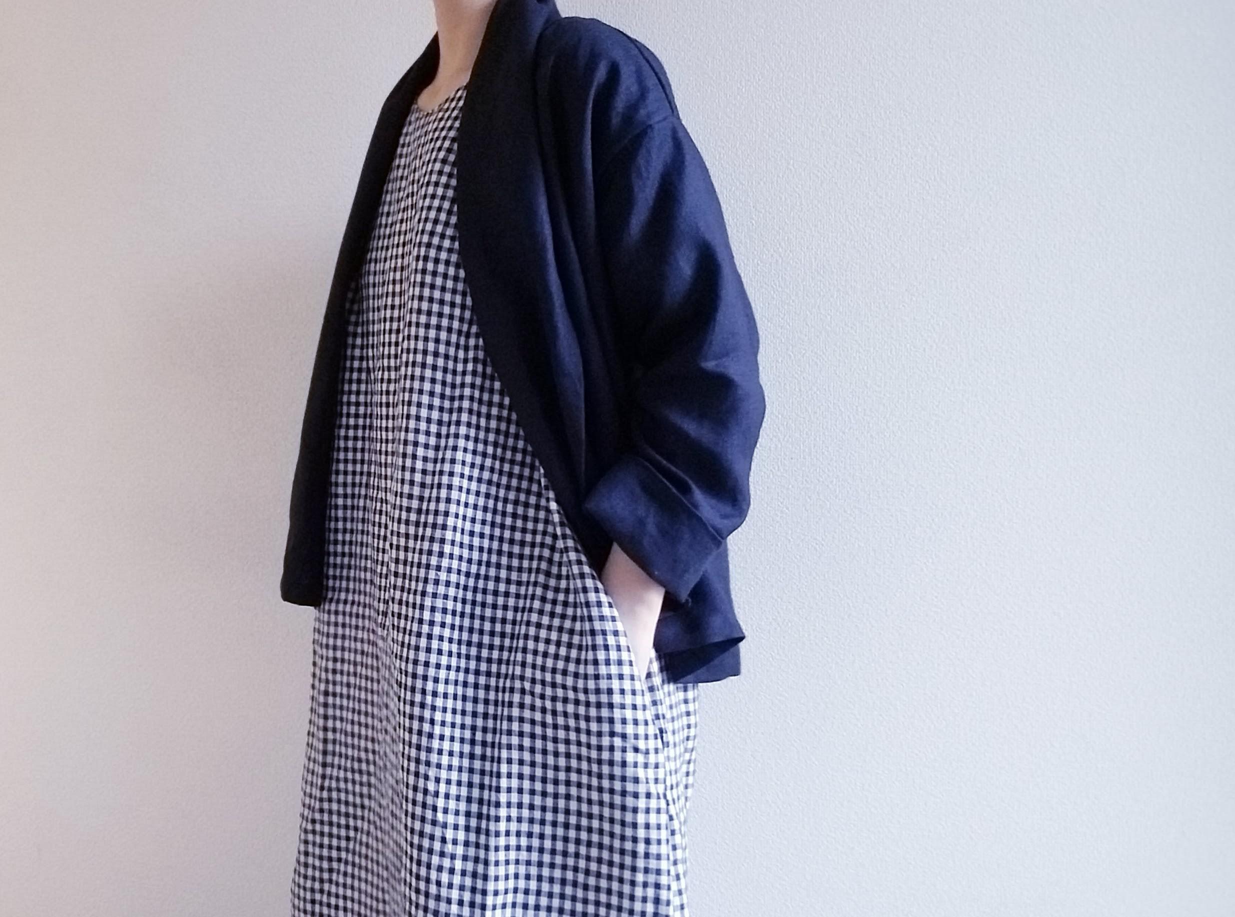 【数量限定】着回せる♡タキシードカラーのさまになるジャケット　一等亜麻 linen　濃藍　すっきり見えてゆったり楽ちん♪