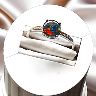 天然石 宝石 アンモライト（Ammolite）シルバー925リング（指輪） トリプレット ラウンド 7×7mm WG