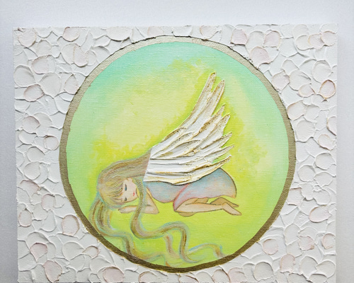 テクスチャーアート 眠る天使の絵 F3サイズ アクリル画 原画 癒しの