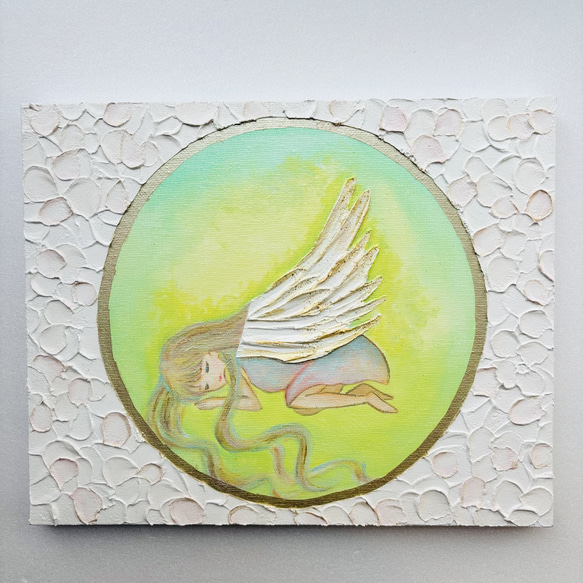 テクスチャーアート 眠る天使の絵 F3サイズ アクリル画 原画 癒しの
