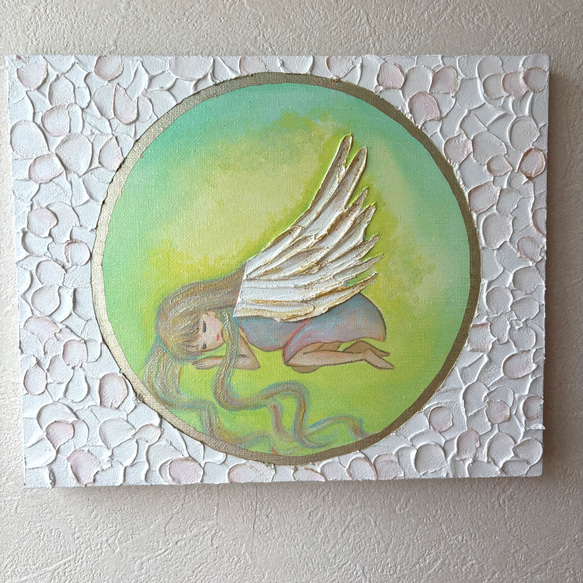 テクスチャーアート 眠る天使の絵 F3サイズ アクリル画 原画 癒しの