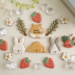うさぎ　【アイシングクッキー】　誕生日　プレゼント　茶系　いちご　女の子 2枚目の画像