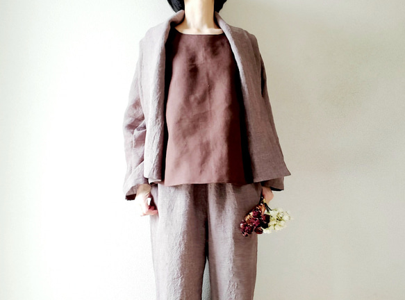 【新作数量限定】千鳥格子　ゆるっと♡着回せるタキシードカラーのさまになるリネンジャケット　セットアップも♡　 9枚目の画像