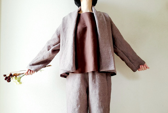 【新作数量限定】千鳥格子　ゆるっと♡着回せるタキシードカラーのさまになるリネンジャケット　セットアップも♡　 8枚目の画像