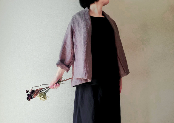 【新作数量限定】千鳥格子　ゆるっと♡着回せるタキシードカラーのさまになるリネンジャケット　セットアップも♡　 4枚目の画像