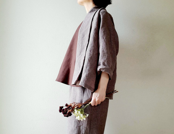 【新作数量限定】千鳥格子　ゆるっと♡着回せるタキシードカラーのさまになるリネンジャケット　セットアップも♡　 10枚目の画像