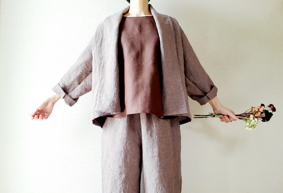 【新作数量限定】千鳥格子　ゆるっと♡着回せるタキシードカラーのさまになるリネンジャケット　セットアップも♡　 12枚目の画像