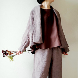 【新作数量限定】千鳥格子　ゆるっと♡着回せるタキシードカラーのさまになるリネンジャケット　セットアップも♡　 2枚目の画像