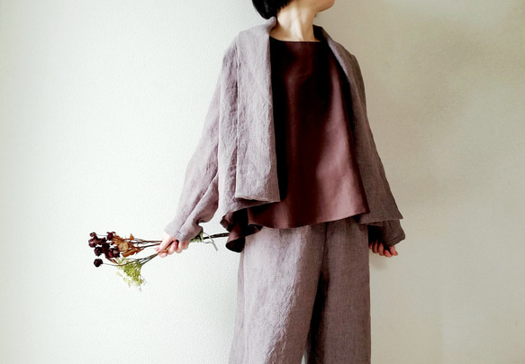 【新作数量限定】千鳥格子　ゆるっと♡着回せるタキシードカラーのさまになるリネンジャケット　セットアップも♡　 2枚目の画像