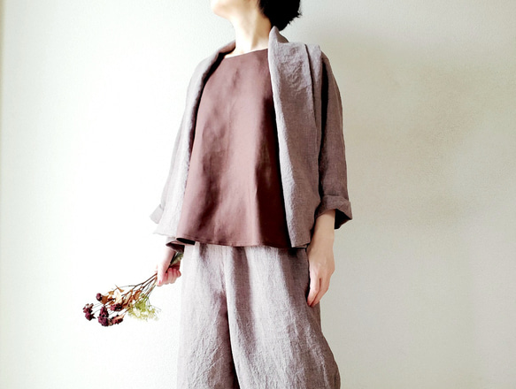 【新作数量限定】千鳥格子　ゆるっと♡着回せるタキシードカラーのさまになるリネンジャケット　セットアップも♡　 11枚目の画像