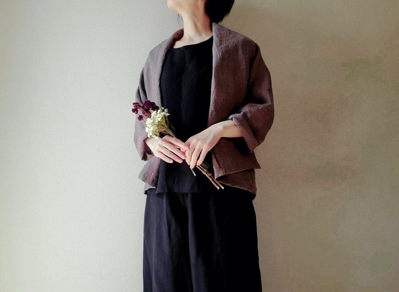 【新作数量限定】千鳥格子　ゆるっと♡着回せるタキシードカラーのさまになるリネンジャケット　セットアップも♡　 5枚目の画像