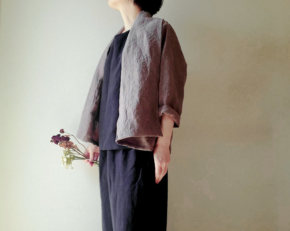 【新作数量限定】千鳥格子　ゆるっと♡着回せるタキシードカラーのさまになるリネンジャケット　セットアップも♡　 6枚目の画像