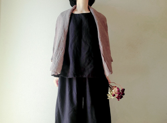 【新作数量限定】千鳥格子　ゆるっと♡着回せるタキシードカラーのさまになるリネンジャケット　セットアップも♡　 7枚目の画像