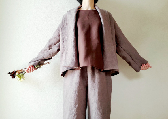 【新作数量限定】千鳥格子　ゆるっと♡着回せるタキシードカラーのさまになるリネンジャケット　セットアップも♡　 13枚目の画像