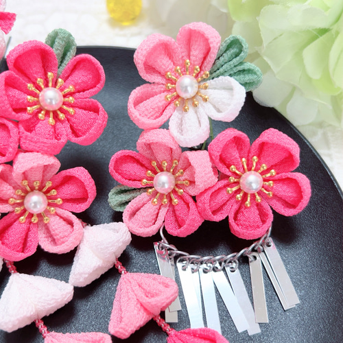 七五三 髪飾り 濃ピンク うさぎ 銀ビラ 七五三髪飾り 3歳 7歳 753