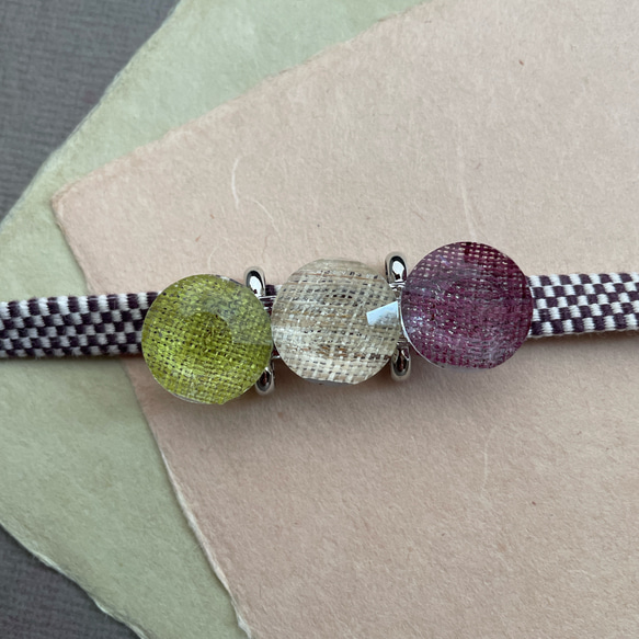 三連カットガラスの帯留め　葡萄棚　三分紐つき 1枚目の画像