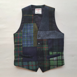 SALE30%OFF ハリスツイード アーガイル柄 パッチワーク ベスト
