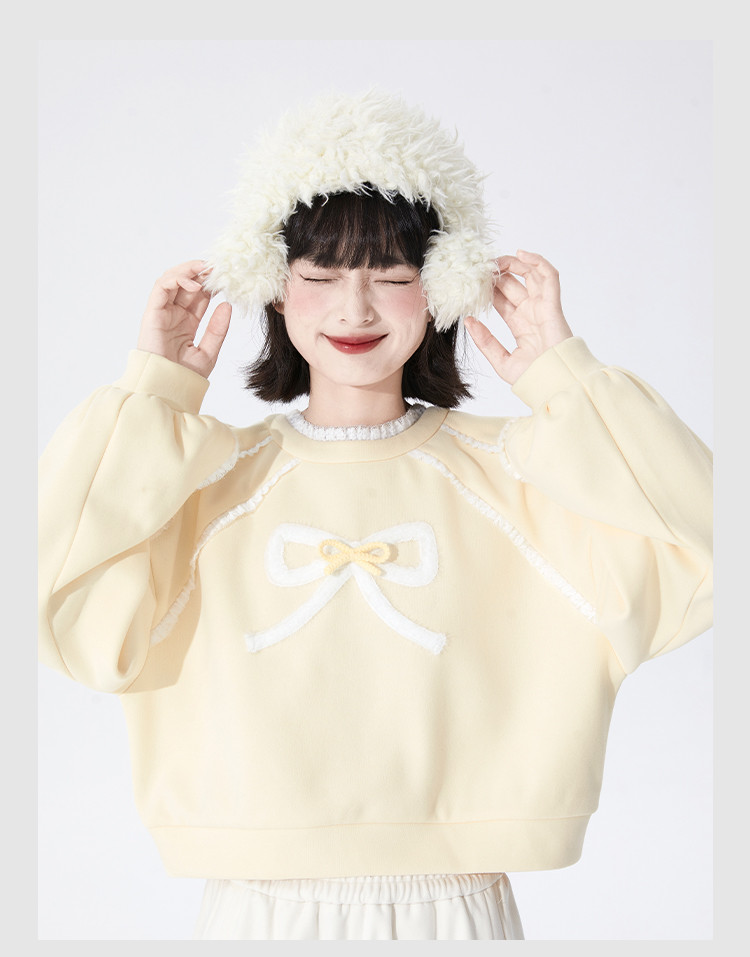 秋冬きいろ蝶ネクタイ加绒衛衣