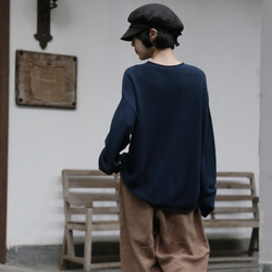 季節の移り変わりに寄り添う　コットン100％カーディガン　ニット　紺色 250917-2 9枚目の画像