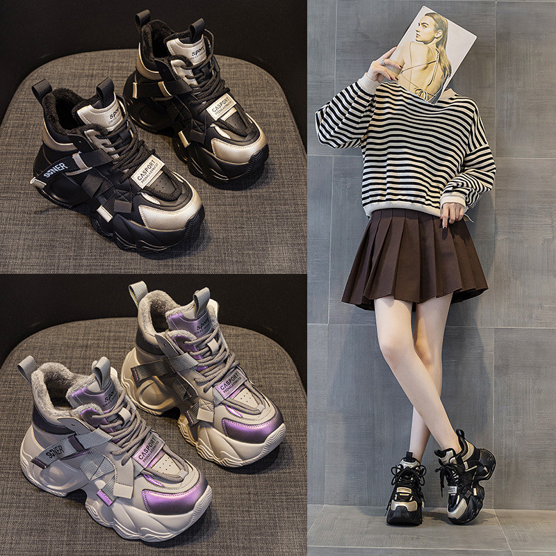 25新作レディース厚底インナーアップ紐付きダッドシューズ(起毛加工付き)【返品・交換可】品質最優先 25-319 6,480円