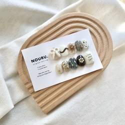 ミルクチョコRetro【サイズオーダー制】￤ネイルチップ 淡色 リボン 落書き 花 チェック柄 うるうる 4枚目の画像