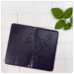 スマホケース 手帳ケース iPhoneケース 手帳型 携帯ケース 型押し 花 蝶 花柄 おしゃれ シンプル バタフライ 3枚目の画像