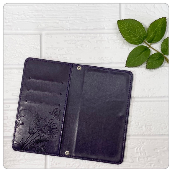 スマホケース 手帳ケース iPhoneケース 手帳型 携帯ケース 型押し 花 蝶 花柄 おしゃれ シンプル バタフライ 2枚目の画像