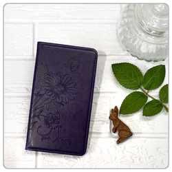 スマホケース 手帳ケース iPhoneケース 手帳型 携帯ケース 型押し 花 蝶 花柄 おしゃれ シンプル バタフライ 1枚目の画像