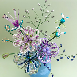 ビーズフラワー　ブーケ（ターコイズ／パープル／ネイビー） 3枚目の画像