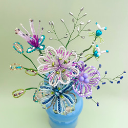 ビーズフラワー　ブーケ（ターコイズ／パープル／ネイビー） 2枚目の画像