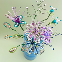 ビーズフラワー　ブーケ（ターコイズ／パープル／ネイビー） 4枚目の画像