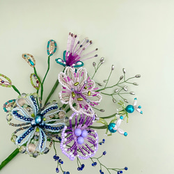 ビーズフラワー　ブーケ（ターコイズ／パープル／ネイビー） 6枚目の画像