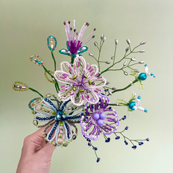 ビーズフラワー　ブーケ（ターコイズ／パープル／ネイビー） 7枚目の画像