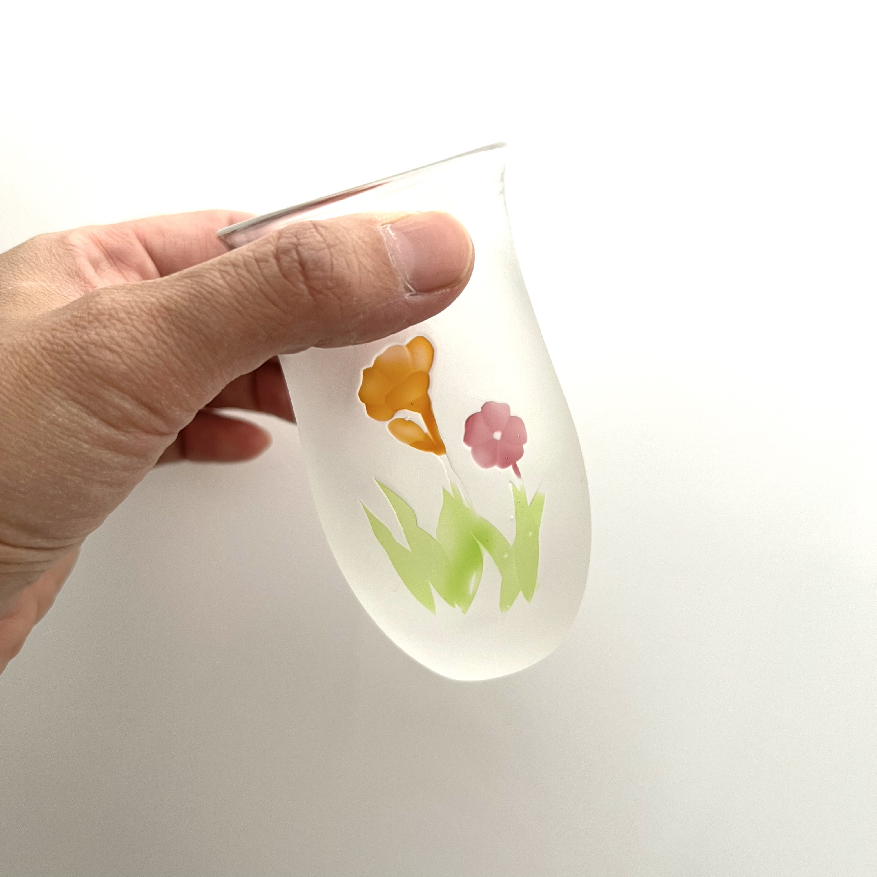 【SALE】ーねこと花のスリムグラスーNo.22 日常を彩るひと口サイズギフト（ラッピング込）オレンジ、ピンク