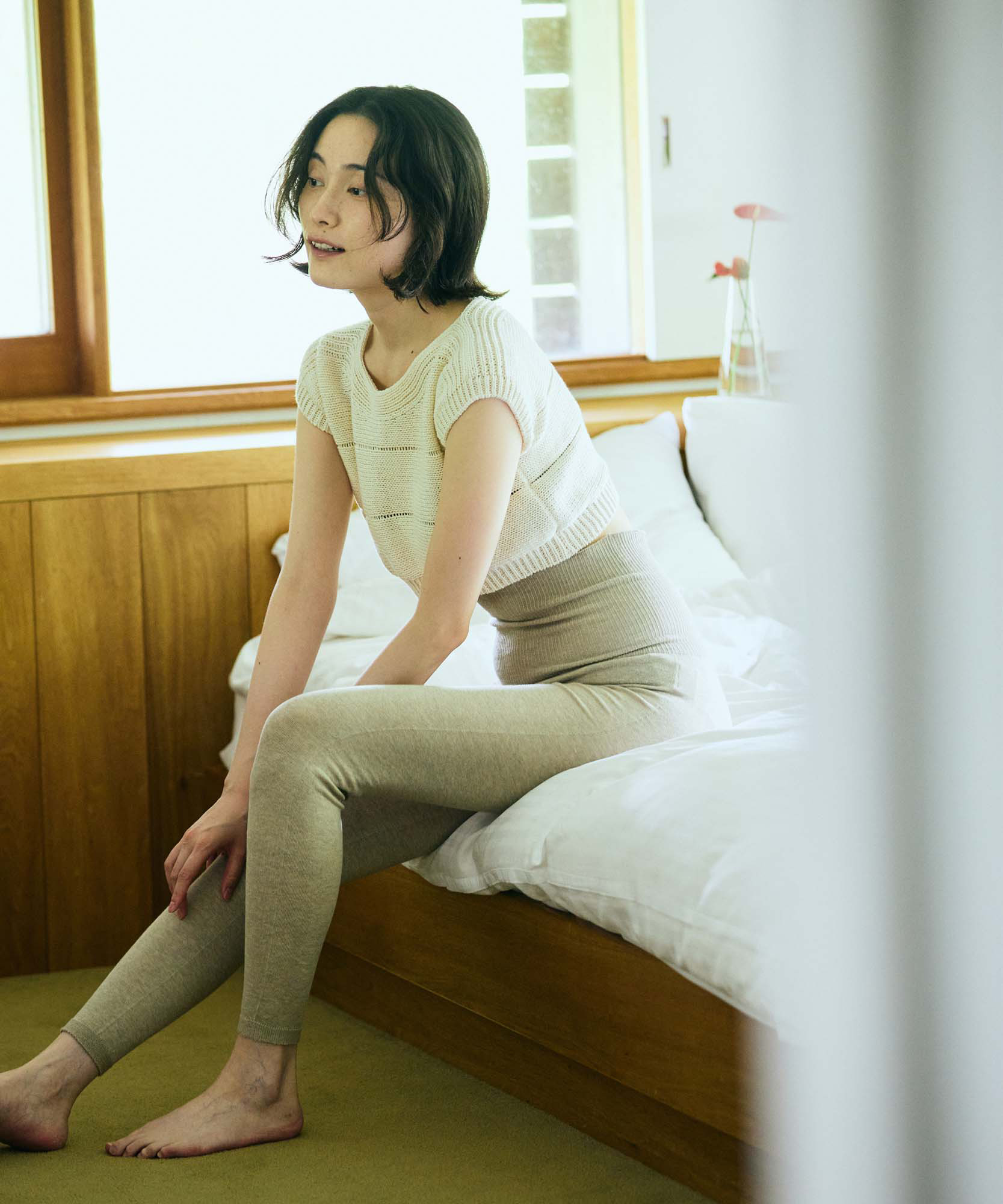 【無縫製オーガニックコットン】ハイウエストレギンス　あまぐも（khaki gray）