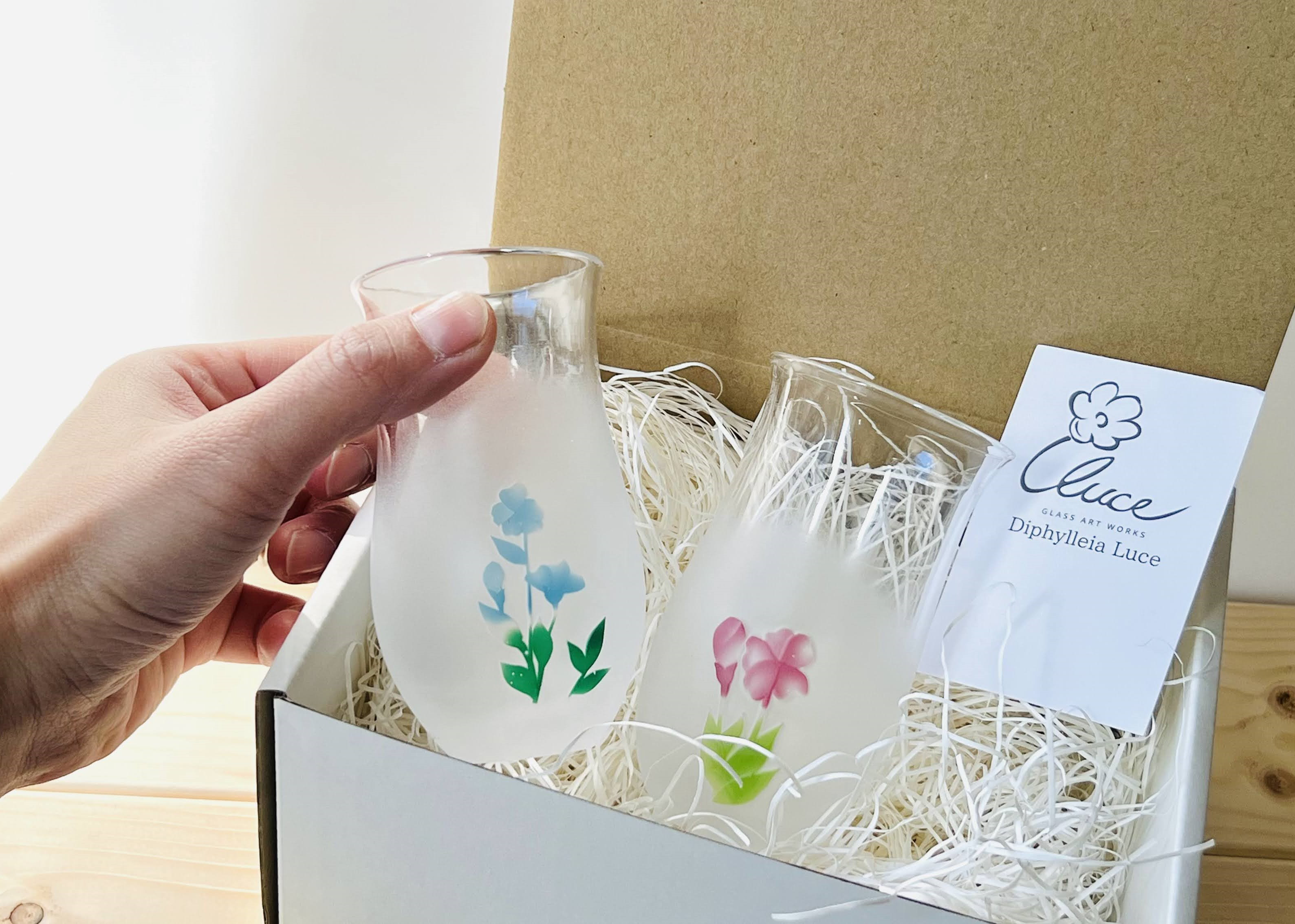 【SALE】ーねこと花のスリムグラスーNo.21 日常を彩るひと口サイズギフト（ラッピング込み・水色）