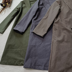 羽織 ロング コーディガン　衿２Way！　オリーブ　コットン100% 13枚目の画像